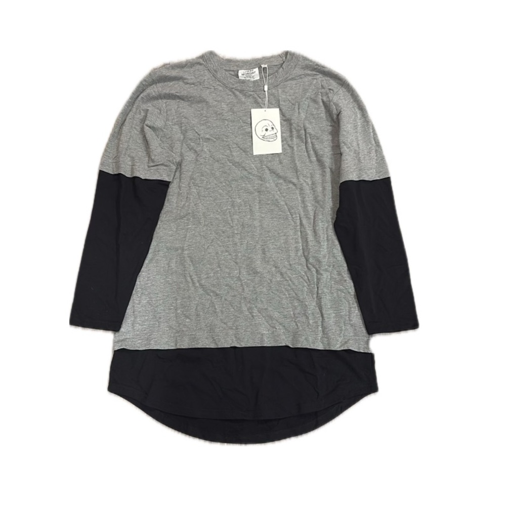 NWT $70 Cheap Monday Fake Is Tee Long Sleeve Shirt in Grey Melange & Black